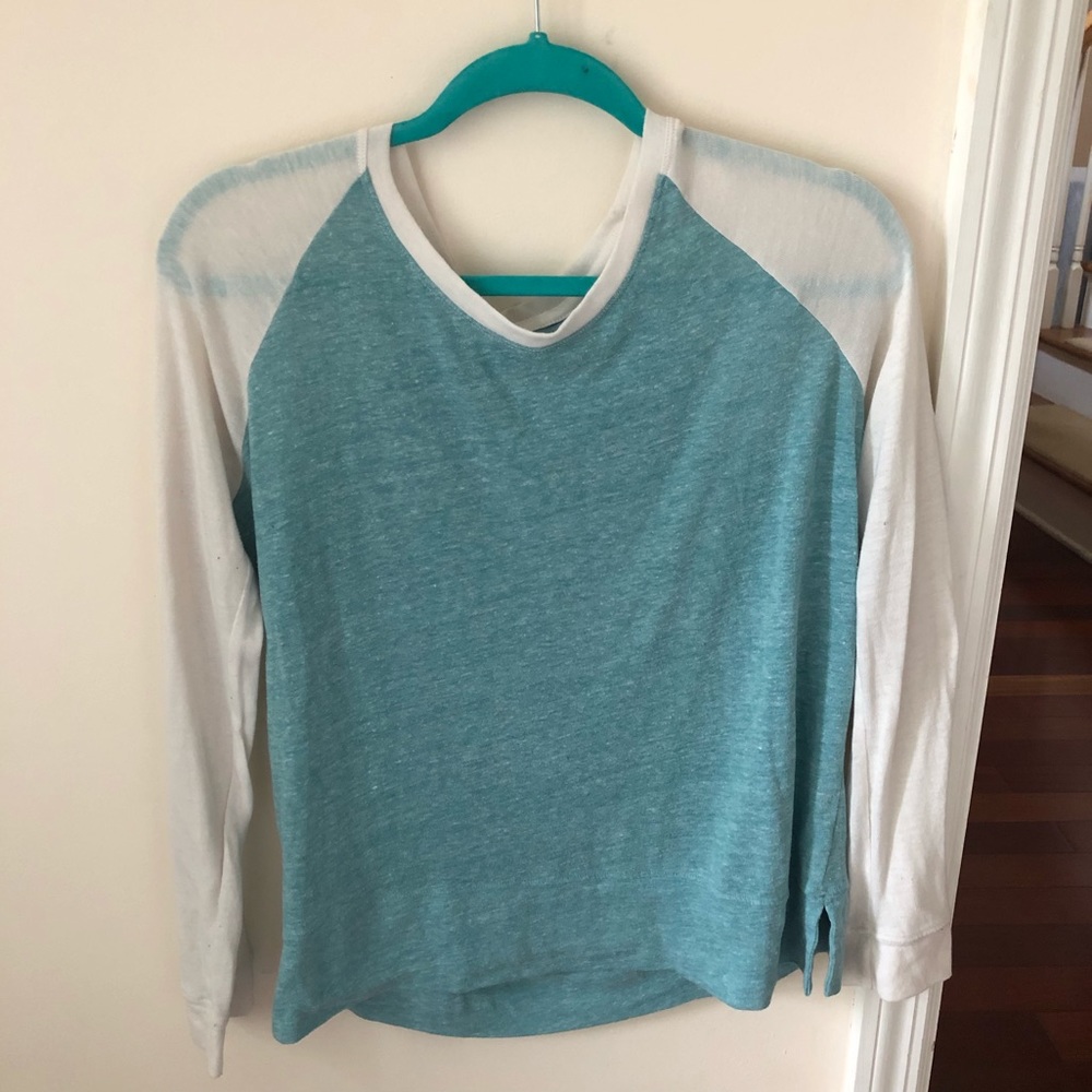 Women’s Turquoise Blue & White Baseball Varsity Top